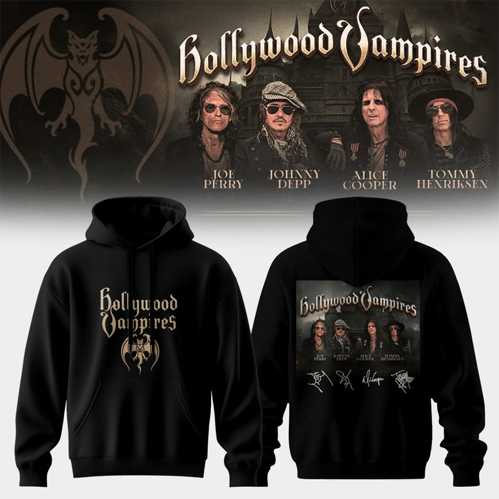 Hollywood Vampires World Tour Signed Hoodie Collection 2026 Hollywood Vampires Merch Fan Gifts - Merchluma