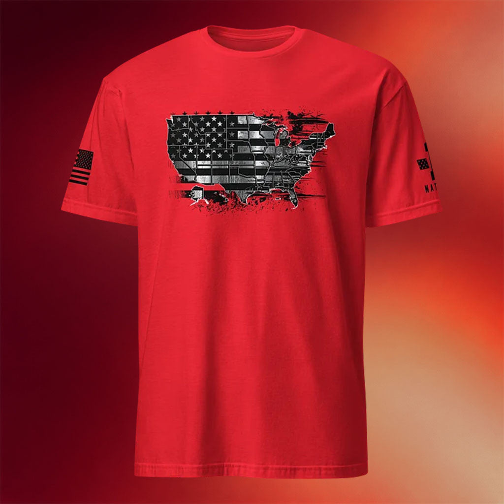 1 Nation Design Merch 2026 Chrome USA Map T-Shirt Patriotic Gifts For Dad - Merchluma