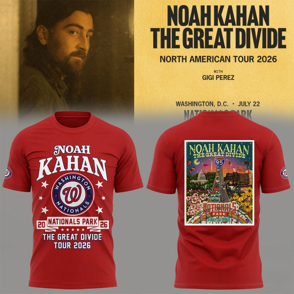 Noah Kahan Great Divide Tour 2026 At Washington Nationals Red T-Shirt Noah Kahan Merch Fan Gift - Merchluma