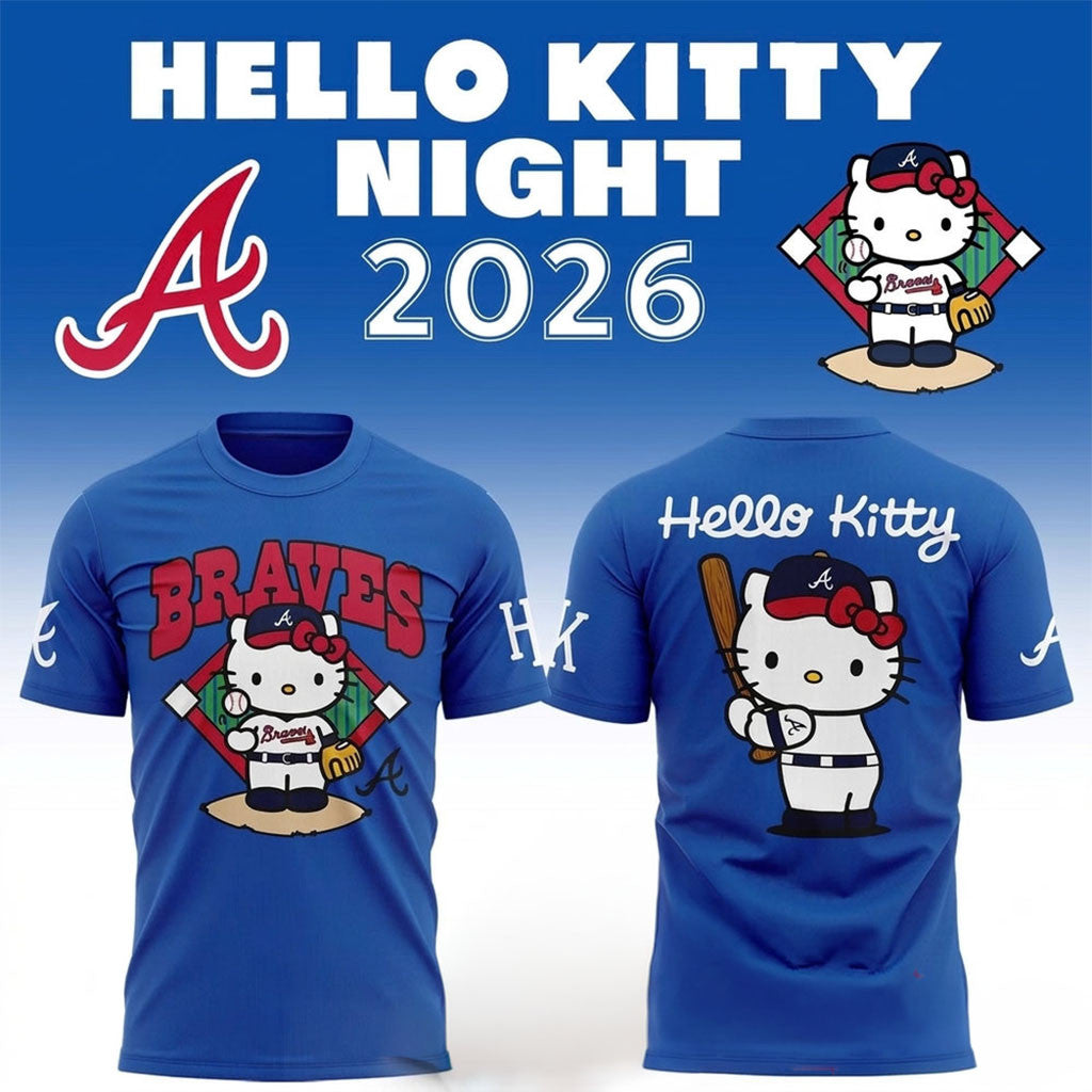 Atlanta Braves X Hello Kitty Night T-Shirt 2026 Atlanta Braves Merch Gift For Baseball Lovers - Merchluma