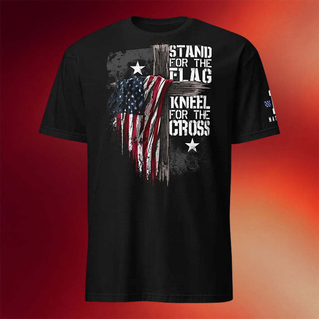 1 Nation Design Merch 2026 Stand For The Flag Kneel For The Cross T-Shirt Gift For Christian - Merchluma