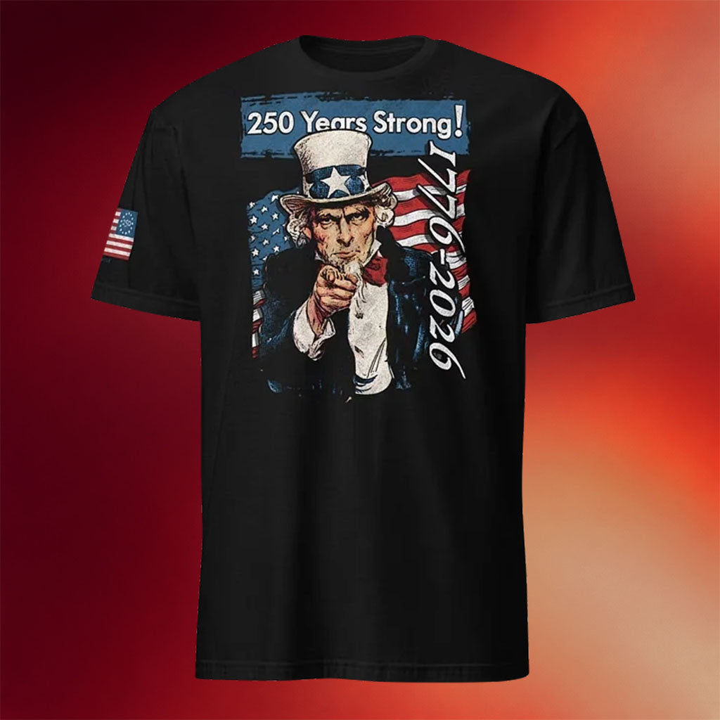 1 Nation Design Merch 2026 Uncle Sam 250 Years Strong T-Shirt Gifts For A Patriotic Person - Merchluma