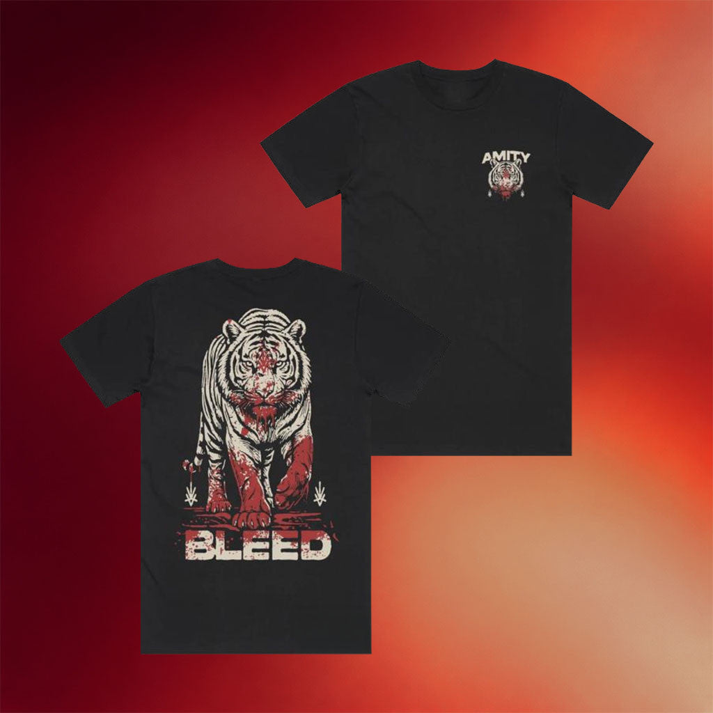 The Amity Affliction Merch 2026 The Amity Affliction White Tiger Black T-Shirt Bleed Shirt - Merchluma