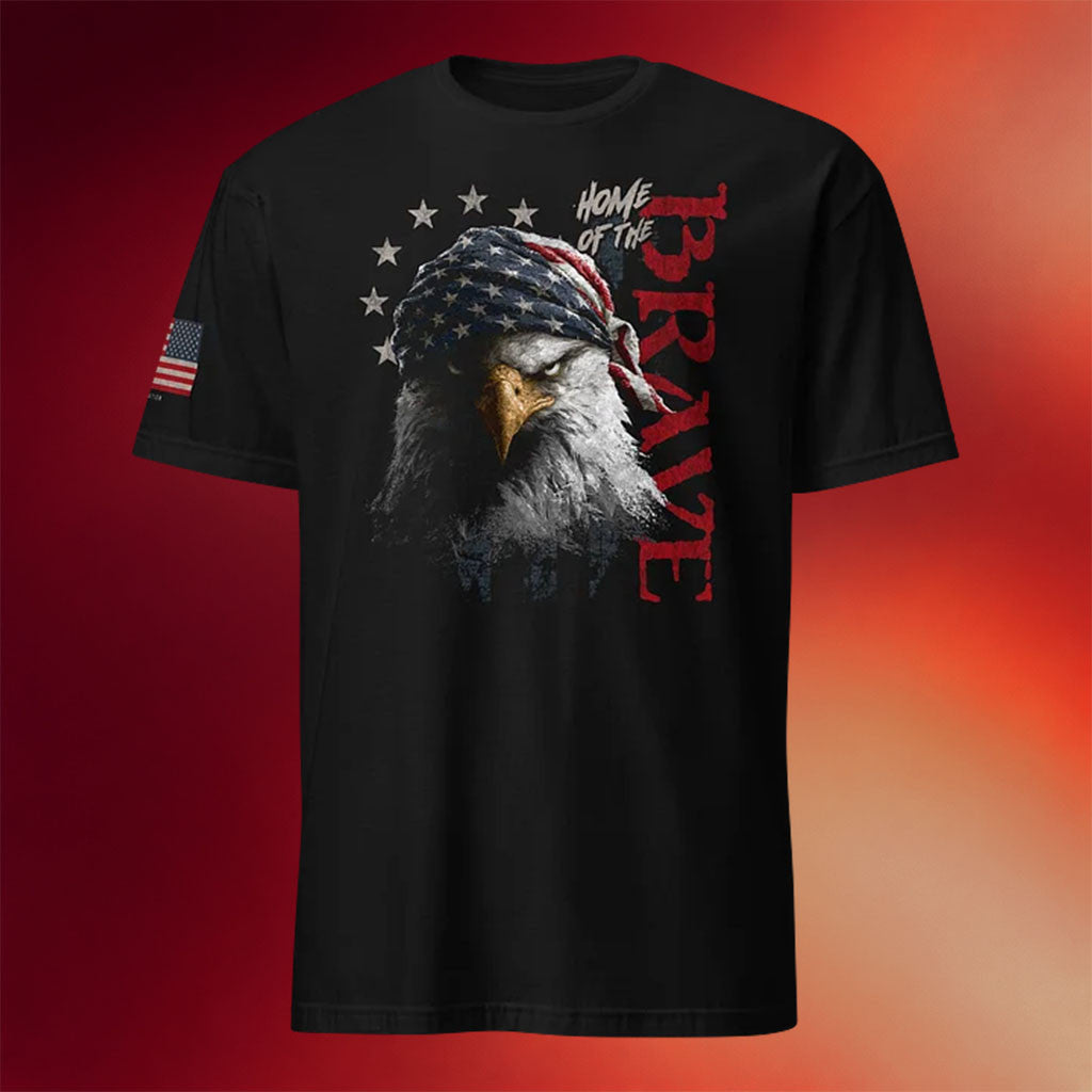 1 Nation Design Merch 2026 Home Of The Brave Eagle T-Shirt Patriotic Presents - Merchluma