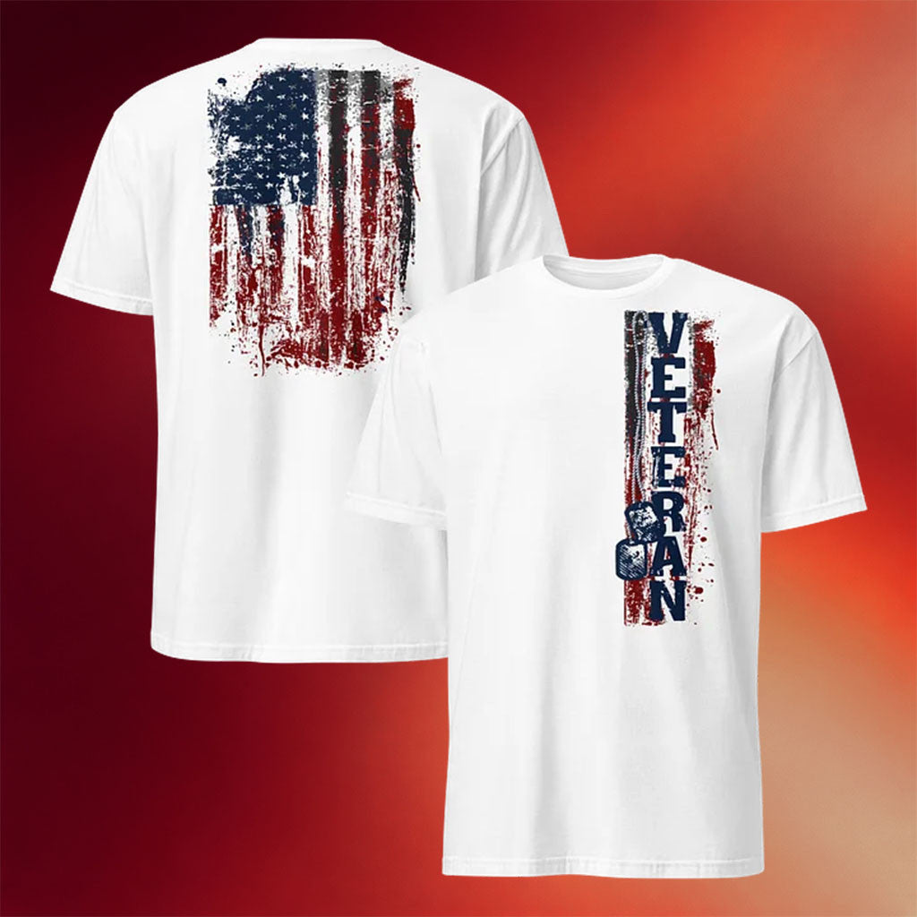 1 Nation Design Merch 2026 Battleworn Veteran T-Shirt White USA Flag Shirt Patriotic Gifts - Merchluma