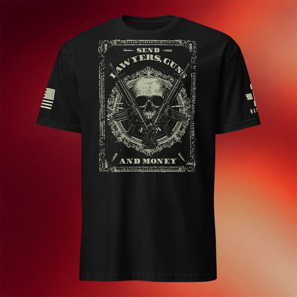 1 Nation Design Merch 2026 Lawyers Guns Money T-Shirt Black Patriotic Gifts For Veterans - Merchluma