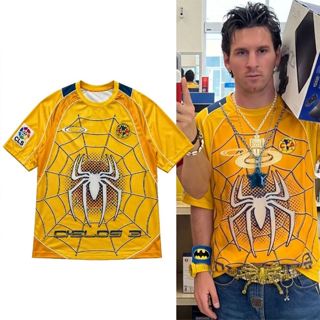 Lionel Messi Club Spider Man Cielos Yellow Jersey Shirt Lionel Messi Merch Gift For Husband - Merchluma