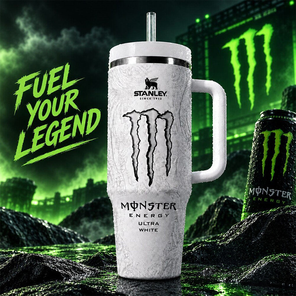 Monster Energy Ultra White 40 oz Stanley Tumbler Monster Energy Merch Gifts For Boyfriend - Merchluma