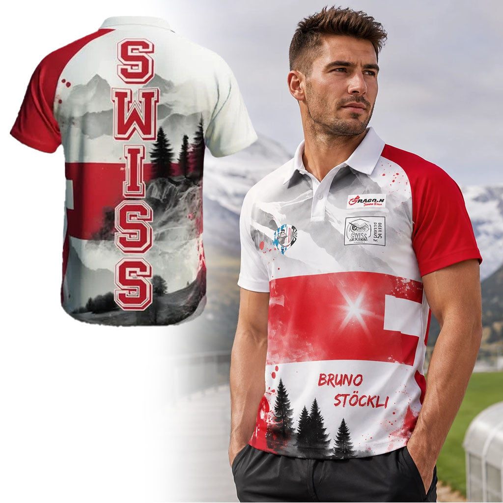 Team Swiss Stockli Mountain Landscape Polo Shirt Switzerland Pride Clothing Gift For Him - Merchluma