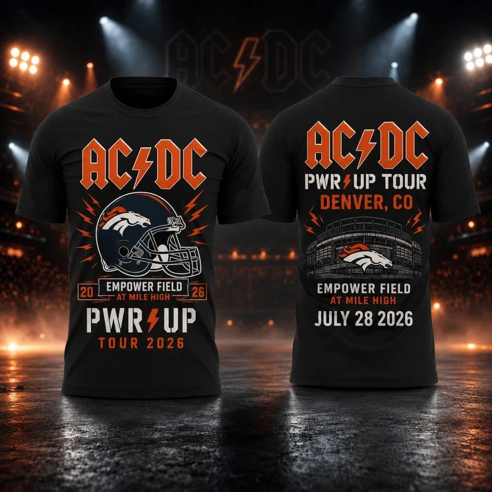 AC DC Merch 2026 ACDC Power Up Tour Shirt Empower Field At Mile High Heavy Hard Rock Apparel - Merchluma