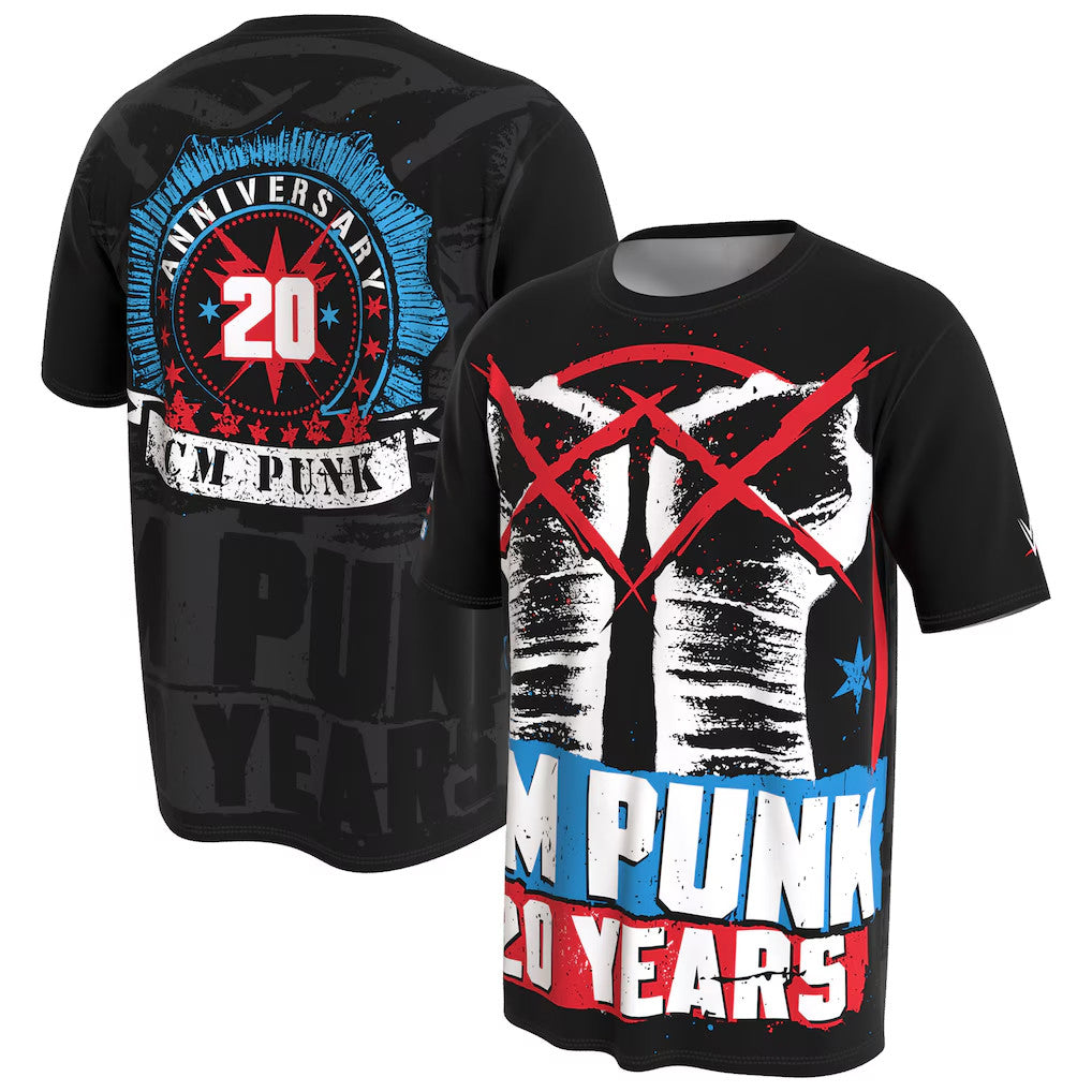 WWE Merch 2026 Black CM Punk 20 Years T-Shirt CM Punk Merch Cool Gifts For Wrestling Lovers - Merchluma