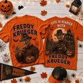 Freddy Krueger Life Is Scarier Orange T-Shirt Freddy Krueger Merch Best Halloween Gifts - Merchluma