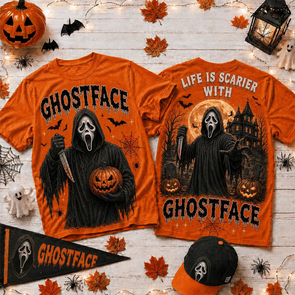 Ghostface Orange Halloween 2026 T-Shirt Life Is Scarier Shirt Ghostface Merch Halloween Gifts - Merchluma