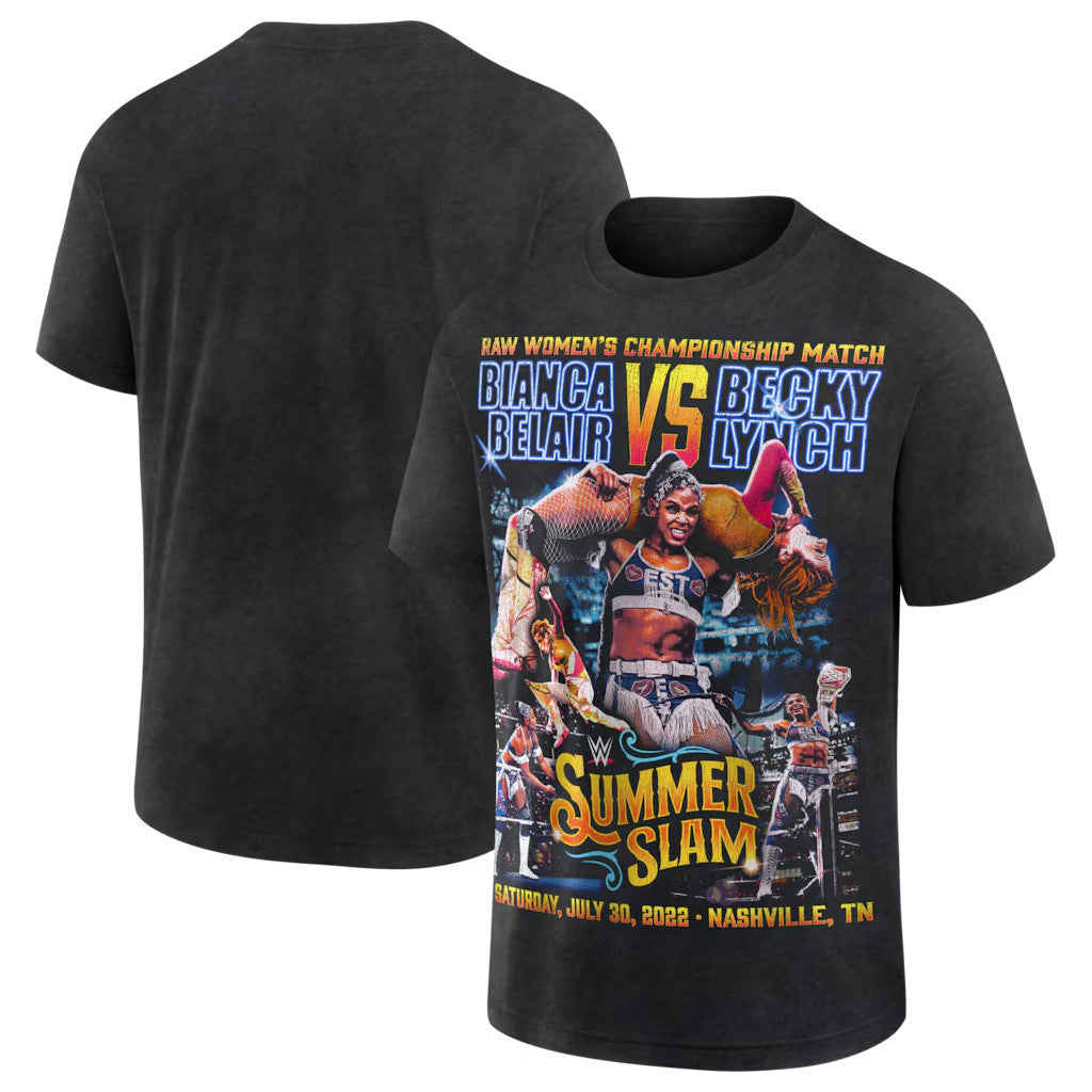 WWE Merch Becky Lynch VS Bianca Belair Black WWE SummerSlam 2022 T-Shirt Wrestling Fan Gifts - Merchluma