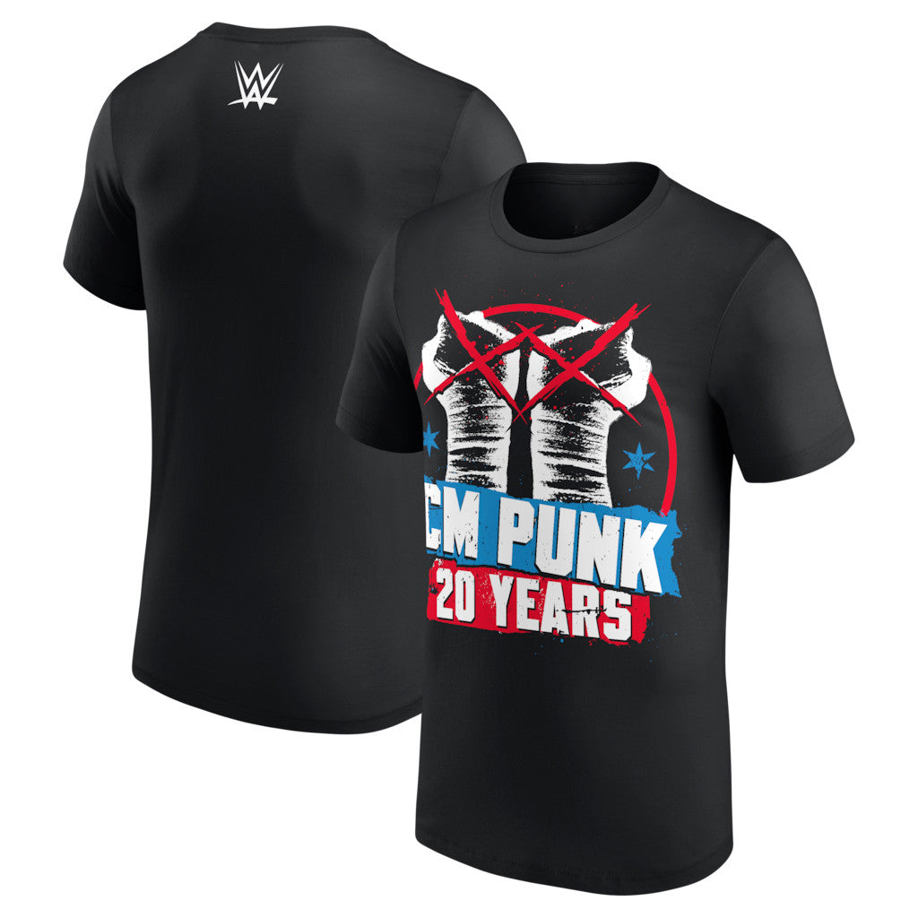 WWE Merch 2026 CM Punk 20 Years Fists T-Shirt CM Punk Merch Gift Ideas For Wrestling Fans - Merchluma