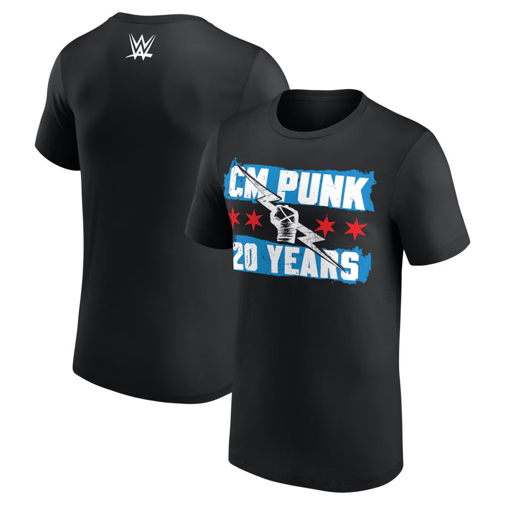 WWE Merch 2026 CM Punk 20 Years Flag T-Shirt Black CM Punk Merch Gift For Wrestling Fans - Merchluma