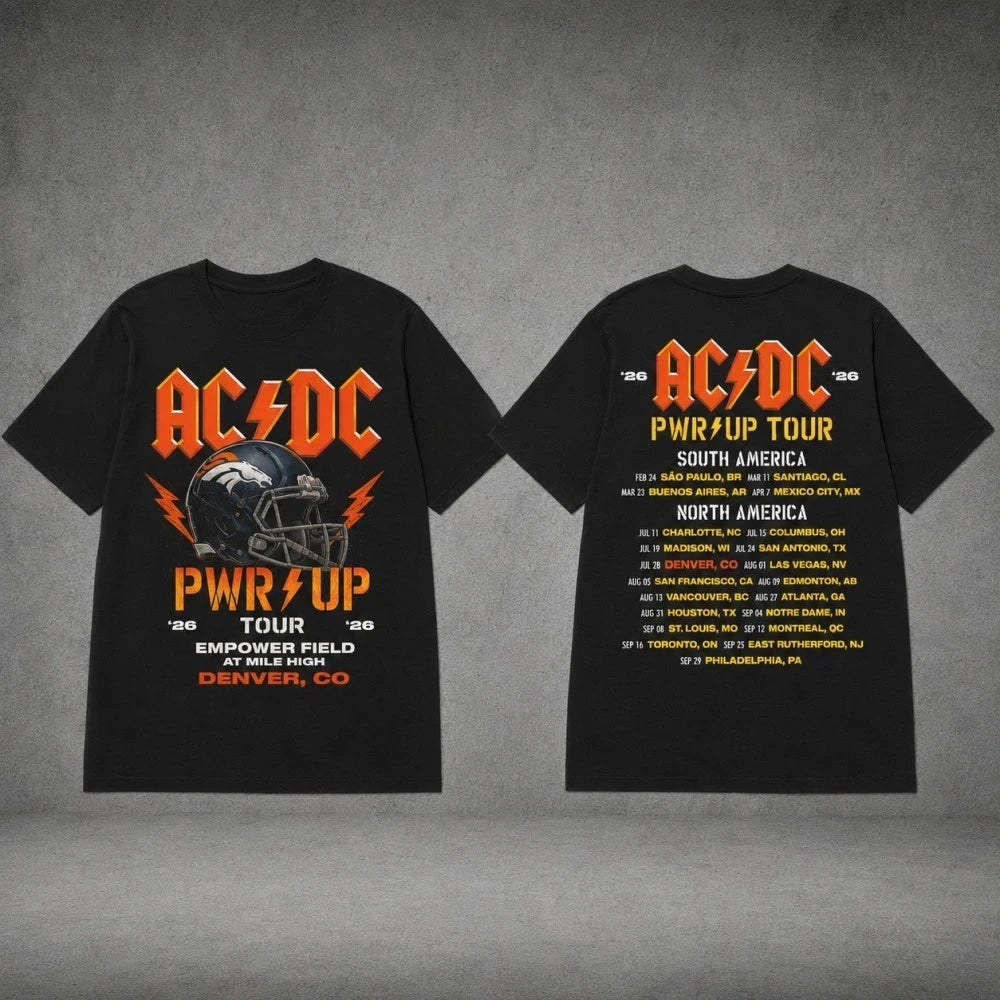 ACDC Merch AC DC Denver CO Event Shirt 2026 Power Up Tour Merch Heavy Rock Fan Apparel Black - Merchluma