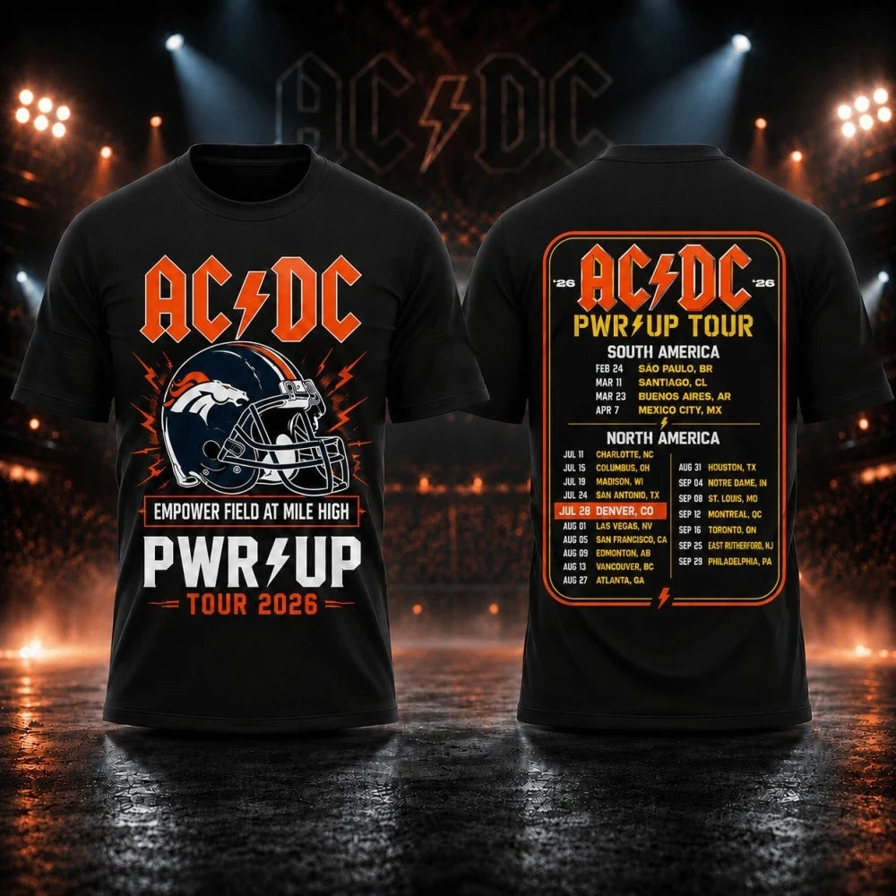 ACDC Merch AC DC Denver Colorado Concert Shirt Power Up World Tour Merch Heavy Metal Fan Gear - Merchluma