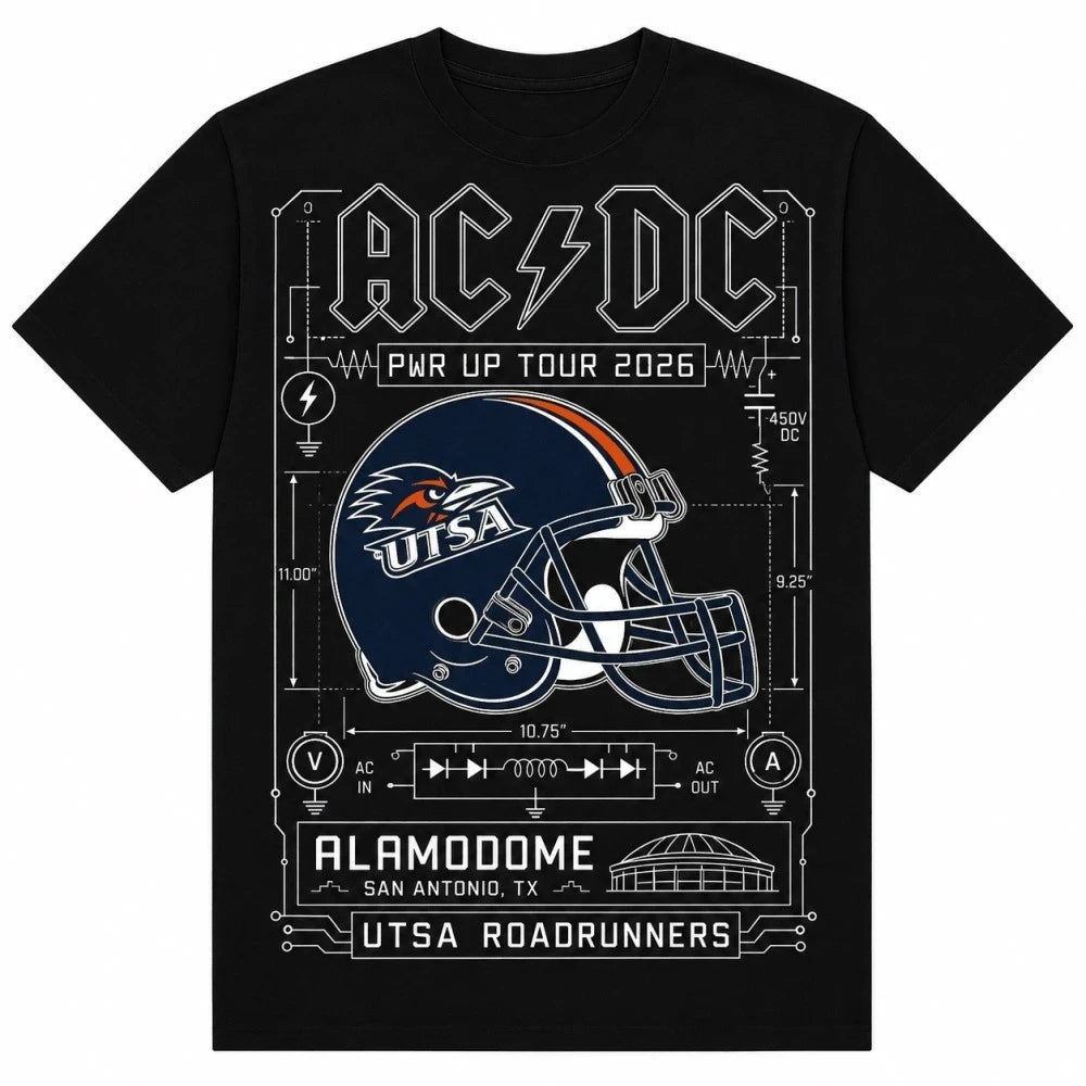 ACDC X UTSA Roadrunners Merch ACDC Power Up North American Tour 2026 T-Shirt Rock Fan Apparel - Merchluma