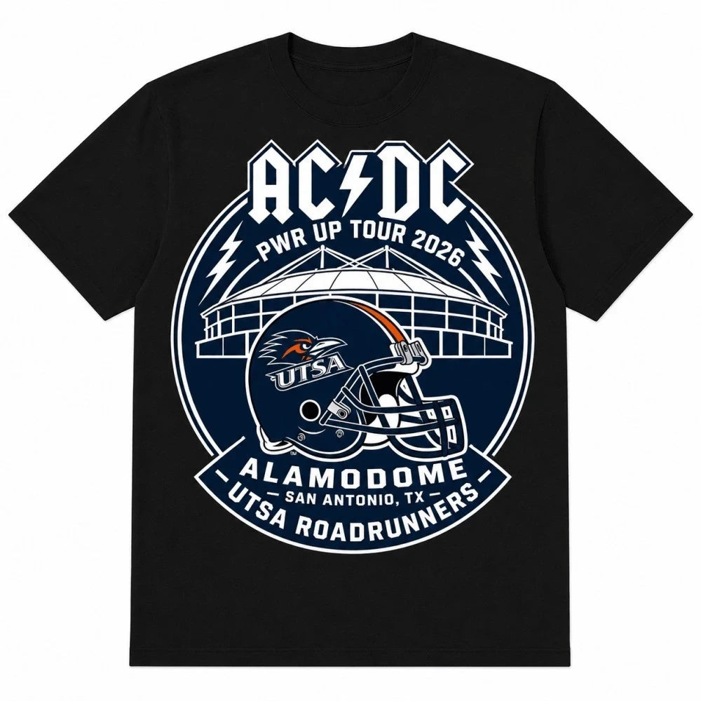 ACDC X UTSA Roadrunners Merch ACDC Power Up Tour 2026 T-Shirt Rock Band Concert Outfits Black - Merchluma