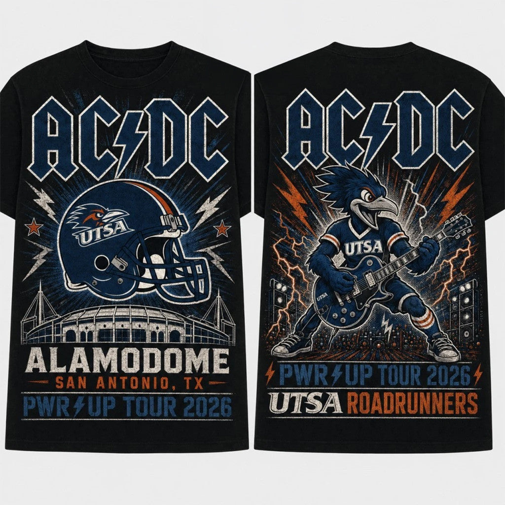 ACDC X UTSA Roadrunners Merch ACDC Tour Shirt San Antonio TX Alamodome Concert T-Shirt Fan Gear - Merchluma