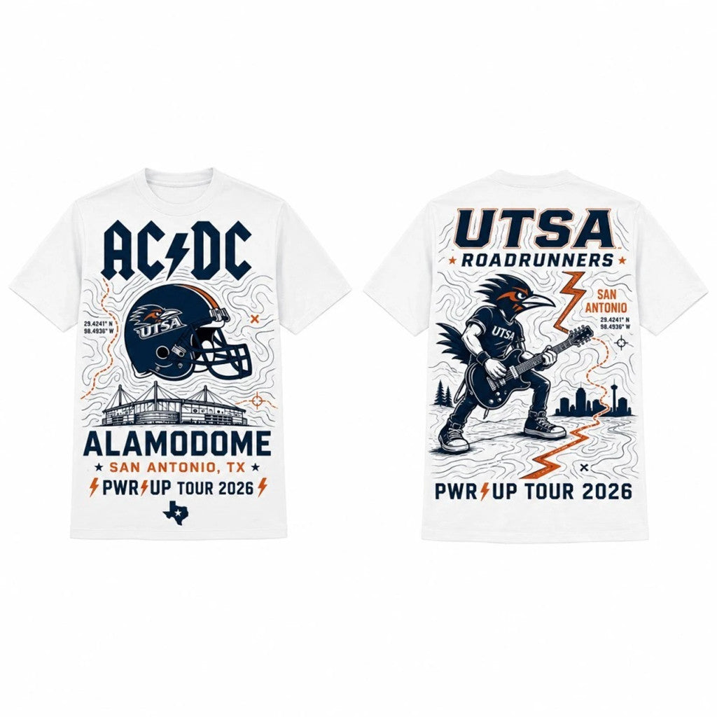 ACDC X UTSA Roadrunners Merch 2026 ACDC Power Up North American Tour T-Shirt Rock Fan Gifts - Merchluma