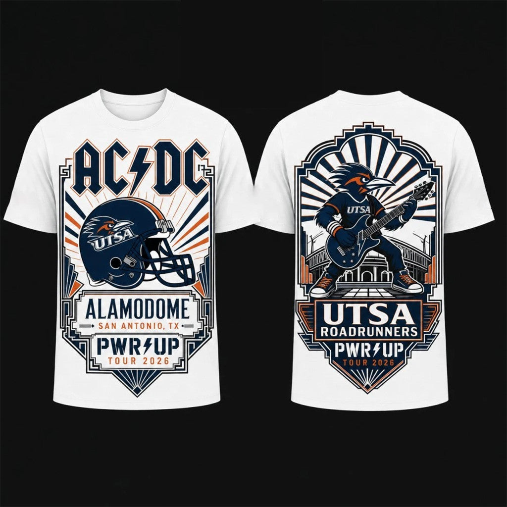 ACDC X UTSA Roadrunners Merch 2026 ACDC Power Up Tour T-Shirt Heavy Metal Rock Band Apparel - Merchluma