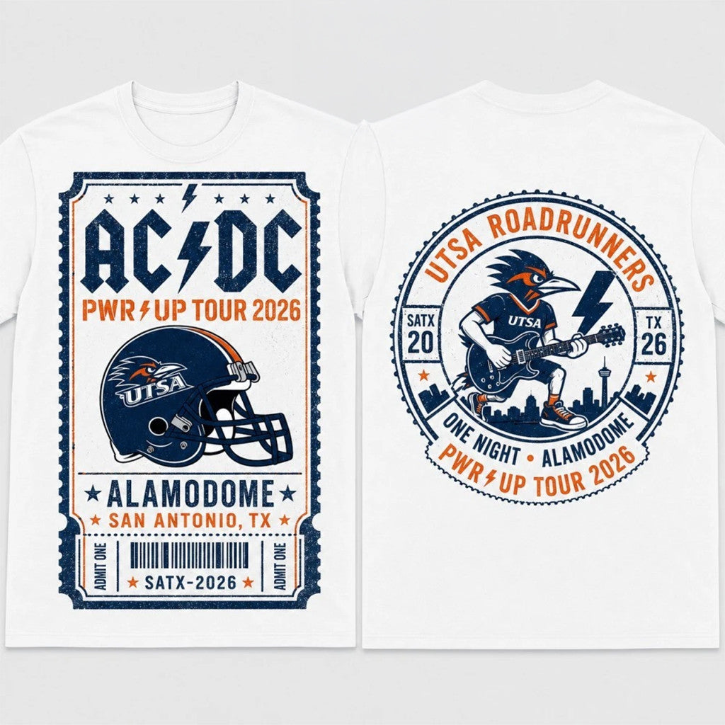 ACDC X UTSA Roadrunners Merch 2026 ACDC Power Up Tour T-Shirt San Antonio Texas Concert Tee - Merchluma