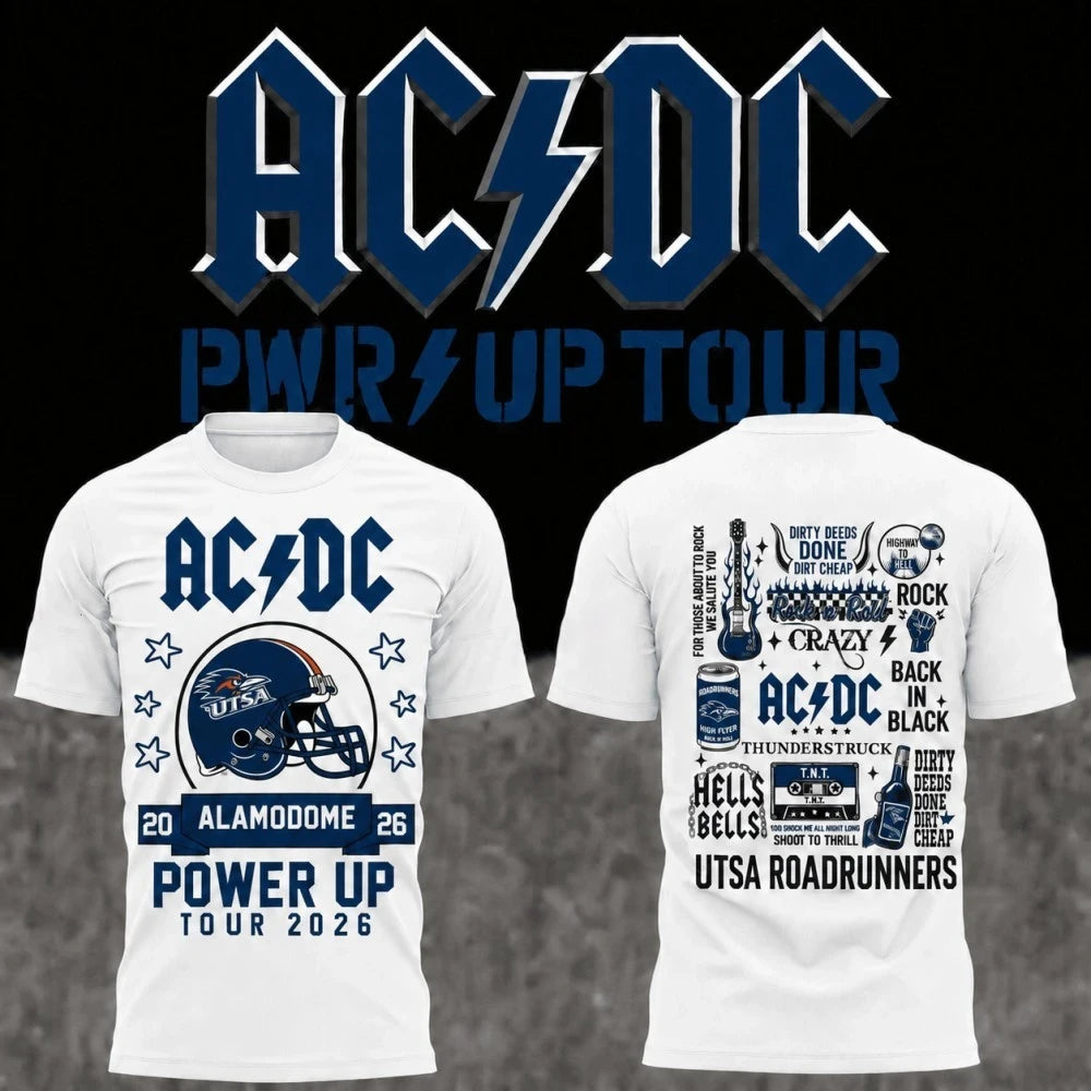 ACDC X UTSA Roadrunners Merch AC DC San Antonio Alamodome Concert Shirt Power Up Tour Merch - Merchluma