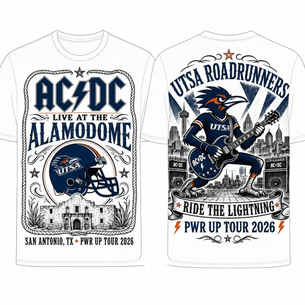 ACDC X UTSA Roadrunners Merch ACDC Power Up Tour 2026 T-Shirt Ride The Lighting Shirt Fan Gear - Merchluma