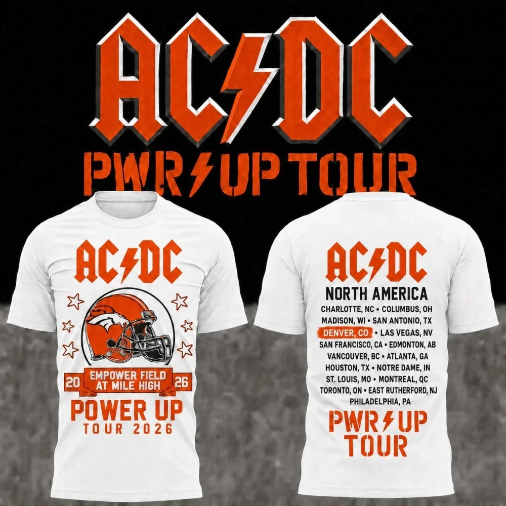 AC DC Merch 2026 AC DC Denver CO Concert T-Shirt Power Up Tour Merch Rock Fan Outfits White - Merchluma