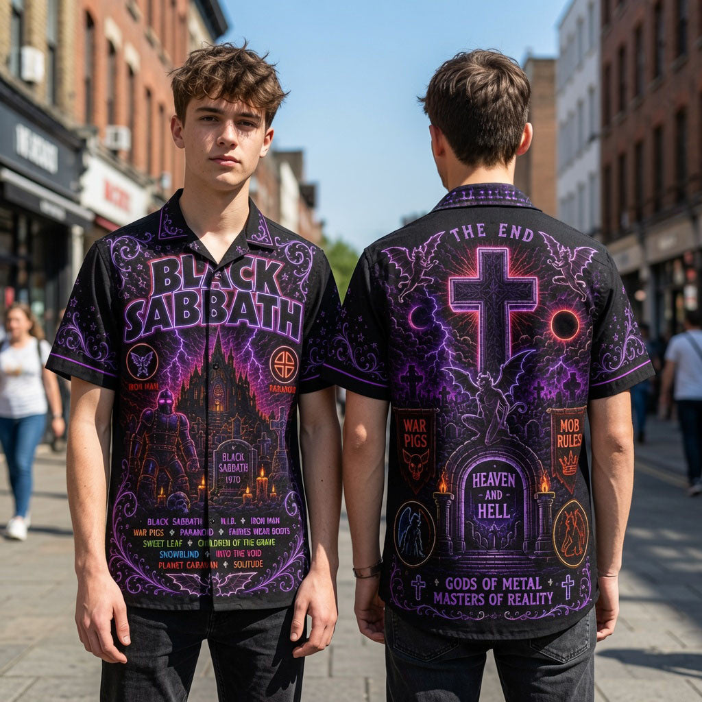 Black Sabbath Neon Light Iron Man Heavy Metal Hawaiian Shirt Black Sabbath Merch Fan Gifts - Merchluma