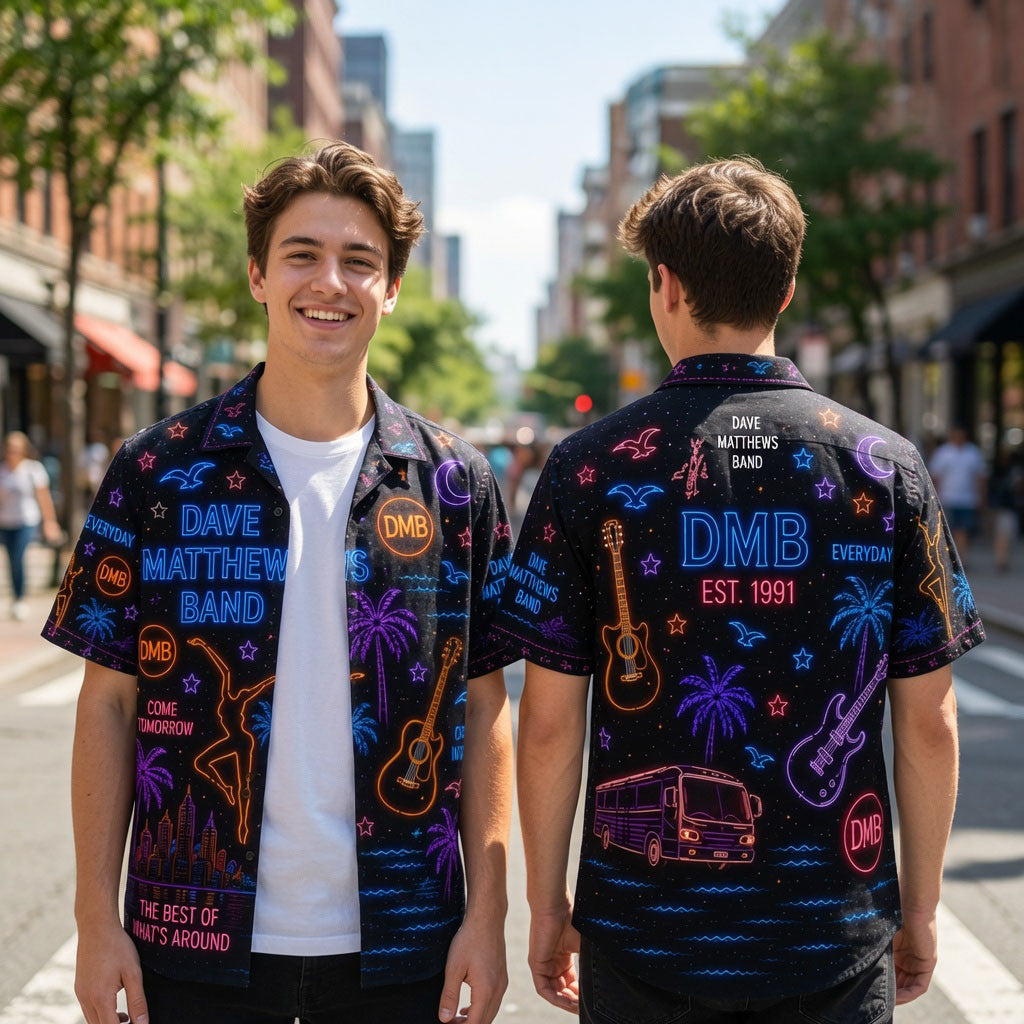 Dave Matthews Band Neon Hawaiian Shirt DMB Merch Best Gifts For Music Lovers - Merchluma
