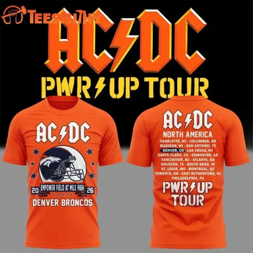 ACDC X Denver Broncos Merch 2026 ACDC Power Up Tour T-Shirt Concert Outfit Gift For Music Fans - Merchluma