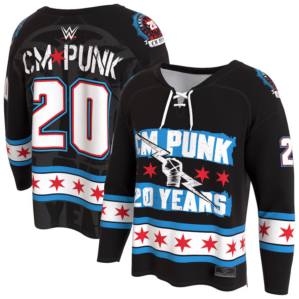 WWE Merch 2026 Black CM Punk 20 Years Hockey Fashion Jersey CM Punk Merch Wrestling Fan Gifts - Merchluma