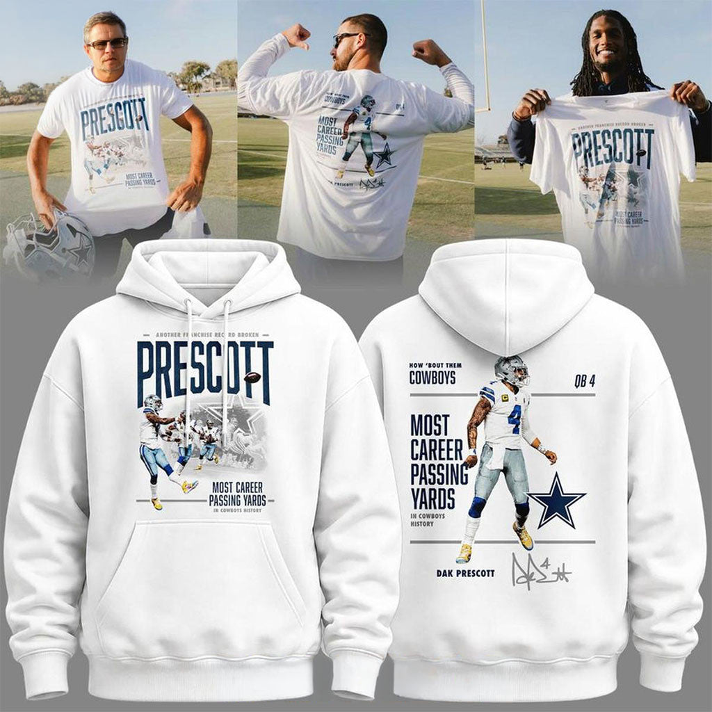 Dallas Cowboys Dak Prescott 2026 Most Career Passing Yards Hoodie Cowboys Merch Gift For Fans - Merchluma