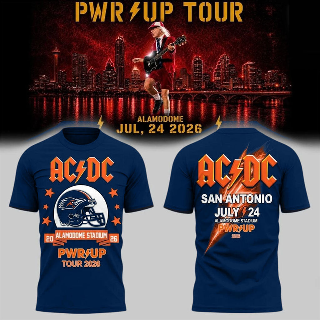 AC DC Merch ACDC San Antonio TX 2026 Concert T-Shirt Power Up World Tour Alamodome Merch - Merchluma