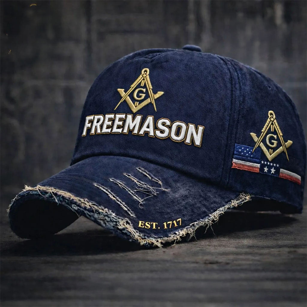 Freemason 1717 Embroidered Distressed Hat Freemason Merch Best Gift For Fathers - Merchluma