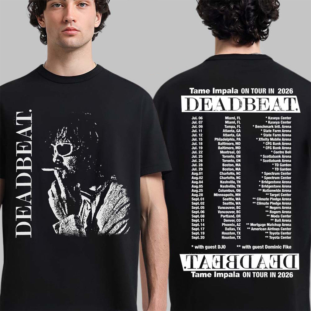 Tame Impala With Djo Deadbeat Tour 2026 Merch Portrait Smoking T-Shirt Gifts For BFF - Merchluma