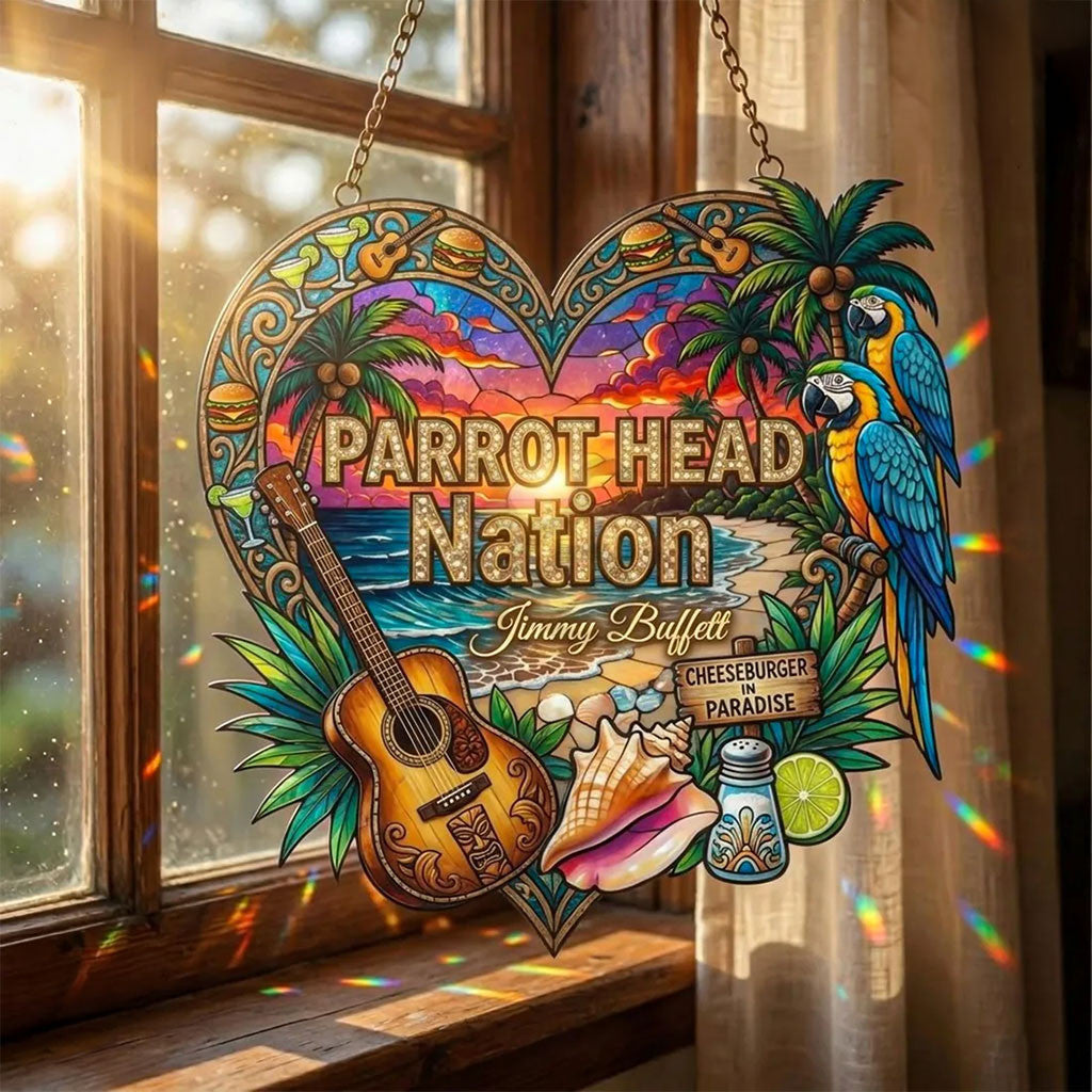 Jimmy Buffett Parrot Head Nation Acrylic Suncatcher Jimmy Buffett Merch Window Hanging Decor - Merchluma