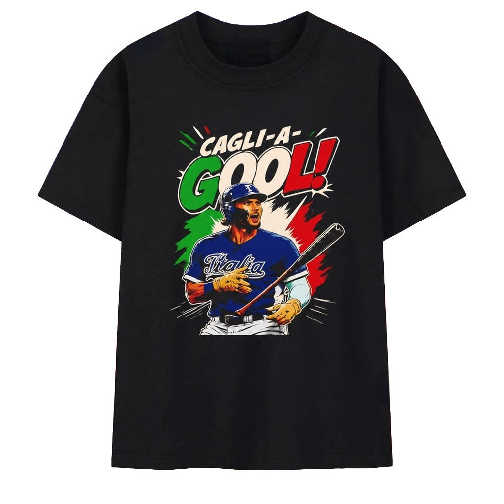 Cagli-A-Gool Italia Baseball Player Hitter T-Shirt Black Gift Ideas For Brothers - Merchluma