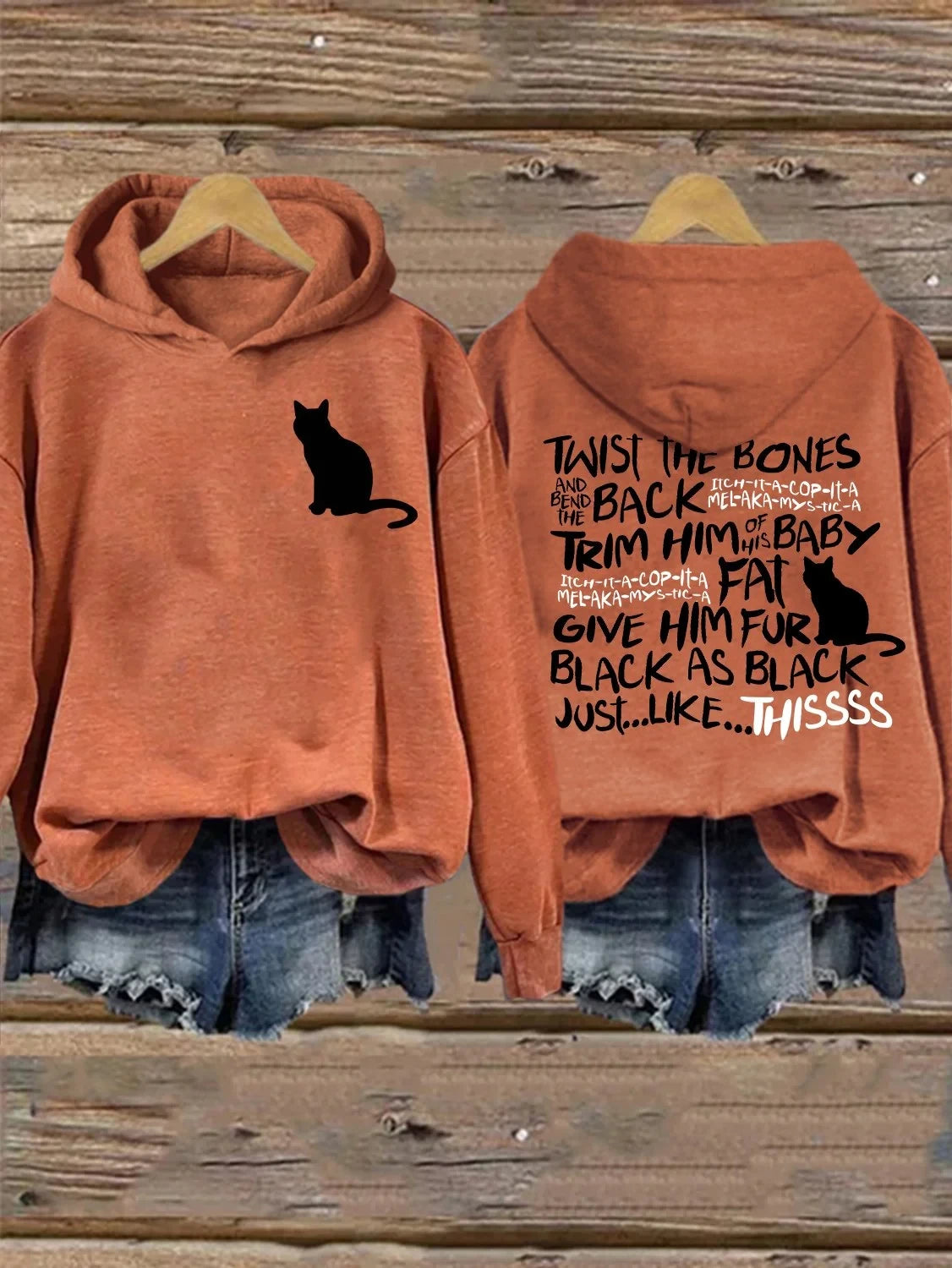 Womens Halloween Witch Black Cat Hoodie Spooky Black Cat Bat Wings Pumpkin Merch Best Gifts - Merchluma