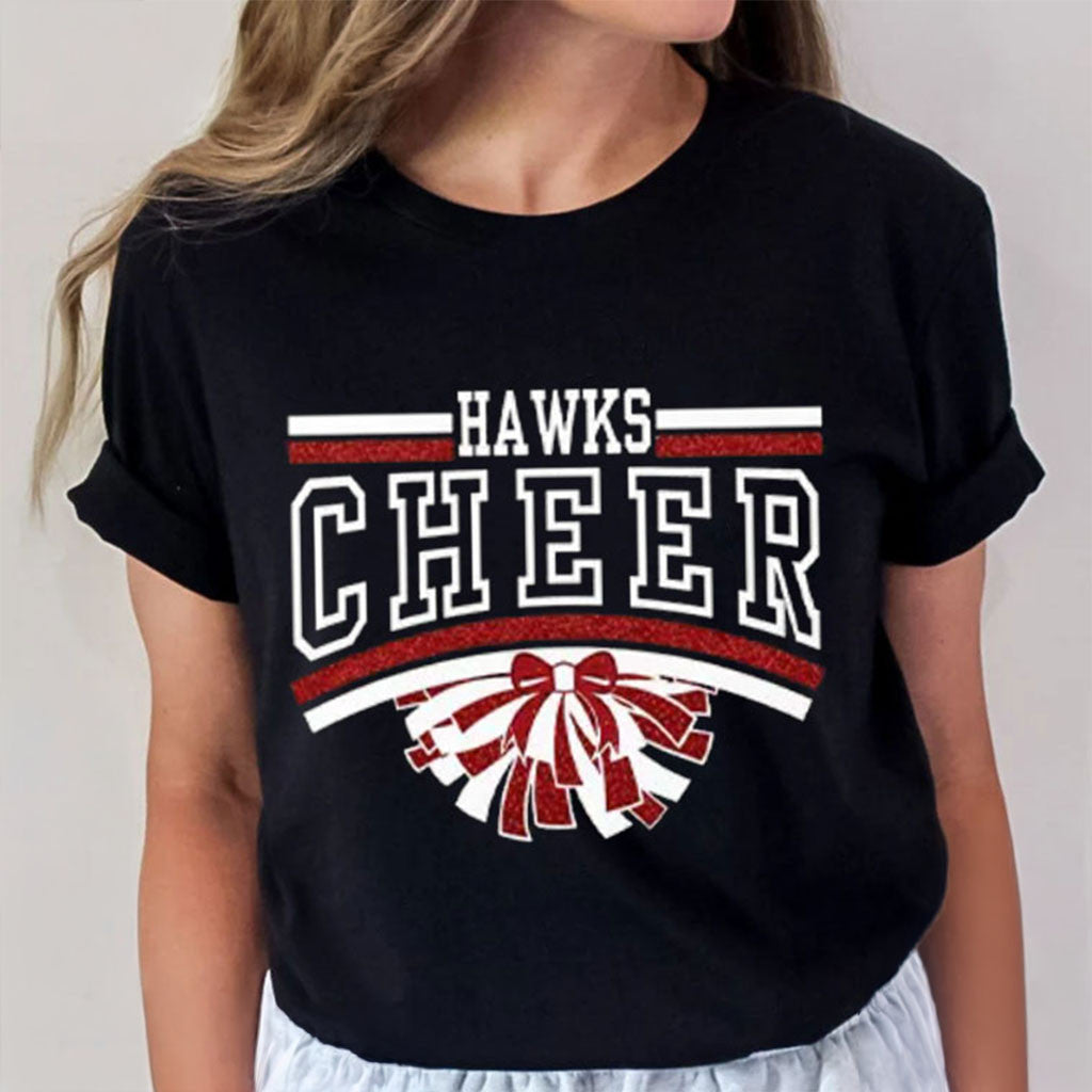 Hutchinson Hawks Cheer Maroon Glitter T-Shirt Black Birthday Ideas For Sisters - Merchluma