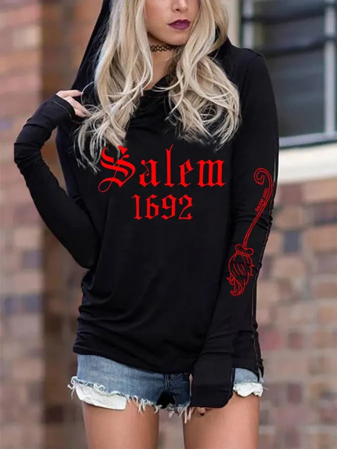 Salem 1692 Aesthetic Longline Hoodie Halloween Clothing Gift For Gothic Women - Merchluma
