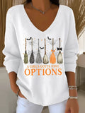 A Girls Gotta Have Options Brooms V-Neck Long Sleeve Shirt Halloween Clothing Gift For Witches - Merchluma