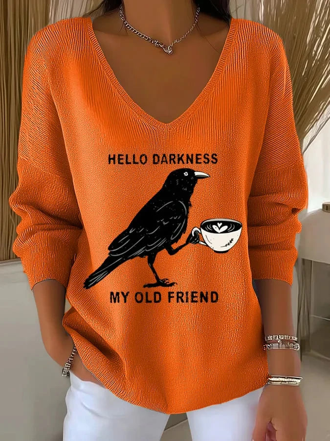 Halloween Hello Darkness My Old Friend V-Neck Long Sleeve Shirt Halloween Clothing Gift - Merchluma