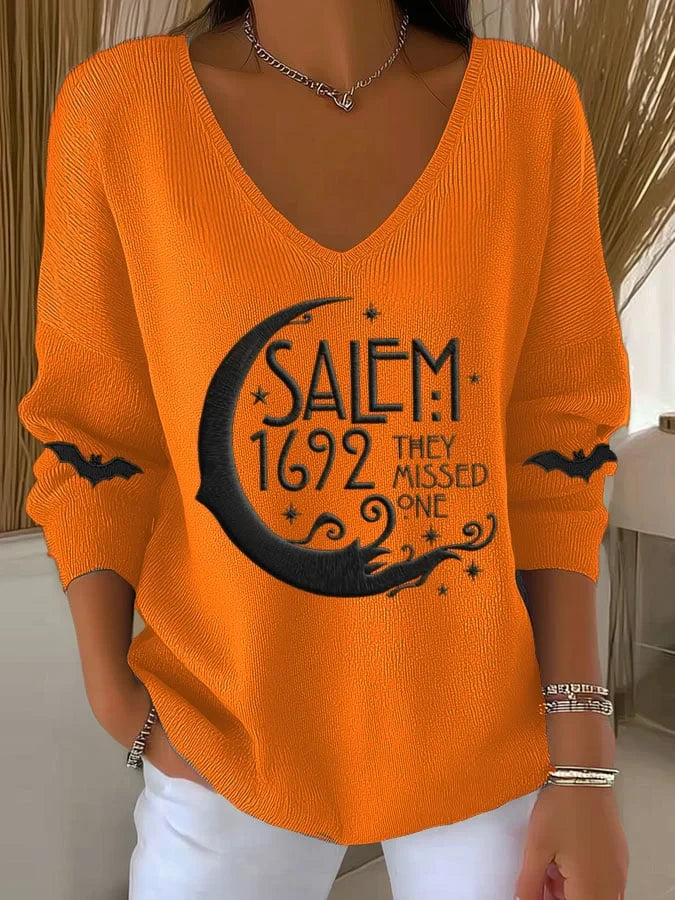 Halloween Salem 1692 They Missed One V-Neck Long Sleeve Shirt Salem 1692 Witchcraft Merch - Merchluma