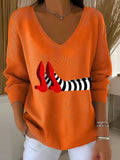 Witch Legs Red Striped Shoes V-Neck Long Sleeve Shirt Hilarious Halloween Clothing Gift - Merchluma
