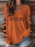 Salem 1692 They Missed One V-Neck Long Sleeve Shirt Halloween Clothing Gift For Salem Fans - Merchluma