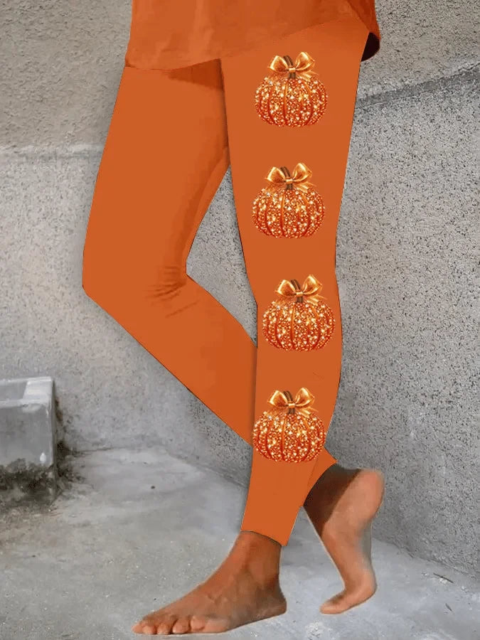 Autumn Sequin Pumpkin Leggings Halloween Merch Birthday Gifts Ideas For Her - Merchluma